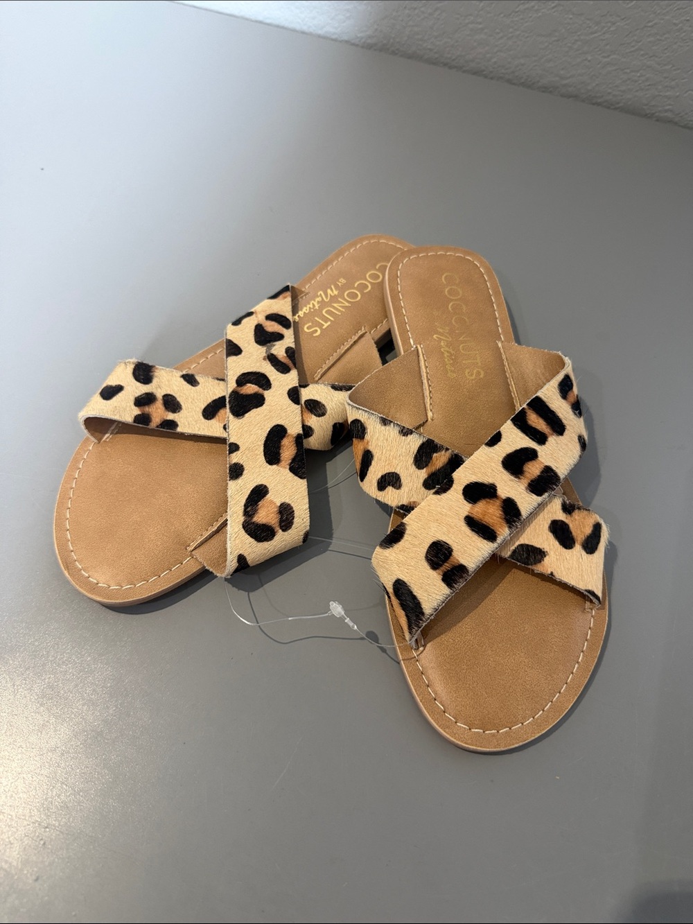 Coconuts by Matisse Leopard Print Cross-Strap Slide Sandals - Tan/Black